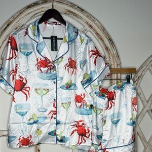 SHESHOW- Crab & Martini Print Satin Pajama Set- Sz Medium-NWT